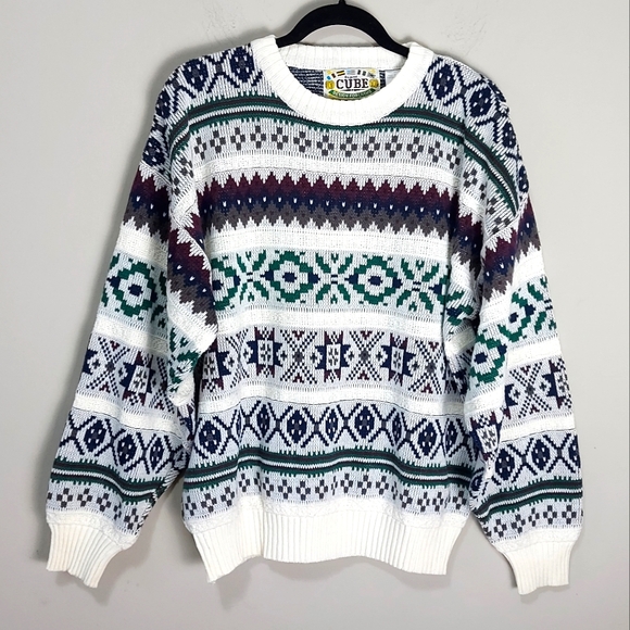 Sweaters - Vintage Dad Sweater Unisex Large Fair Isle Cottagecore Academia 80's Pullover